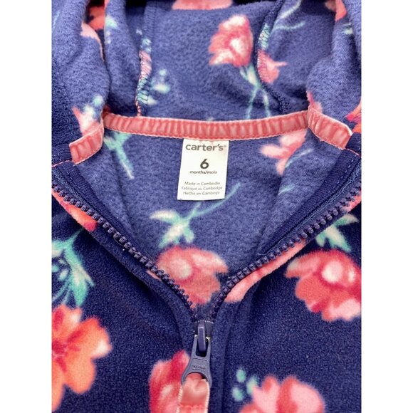Carter’s Infant Girl Fleece Zip up Floral Hoodie Vest Jacket 6 Months Soft - Picture 2 of 6